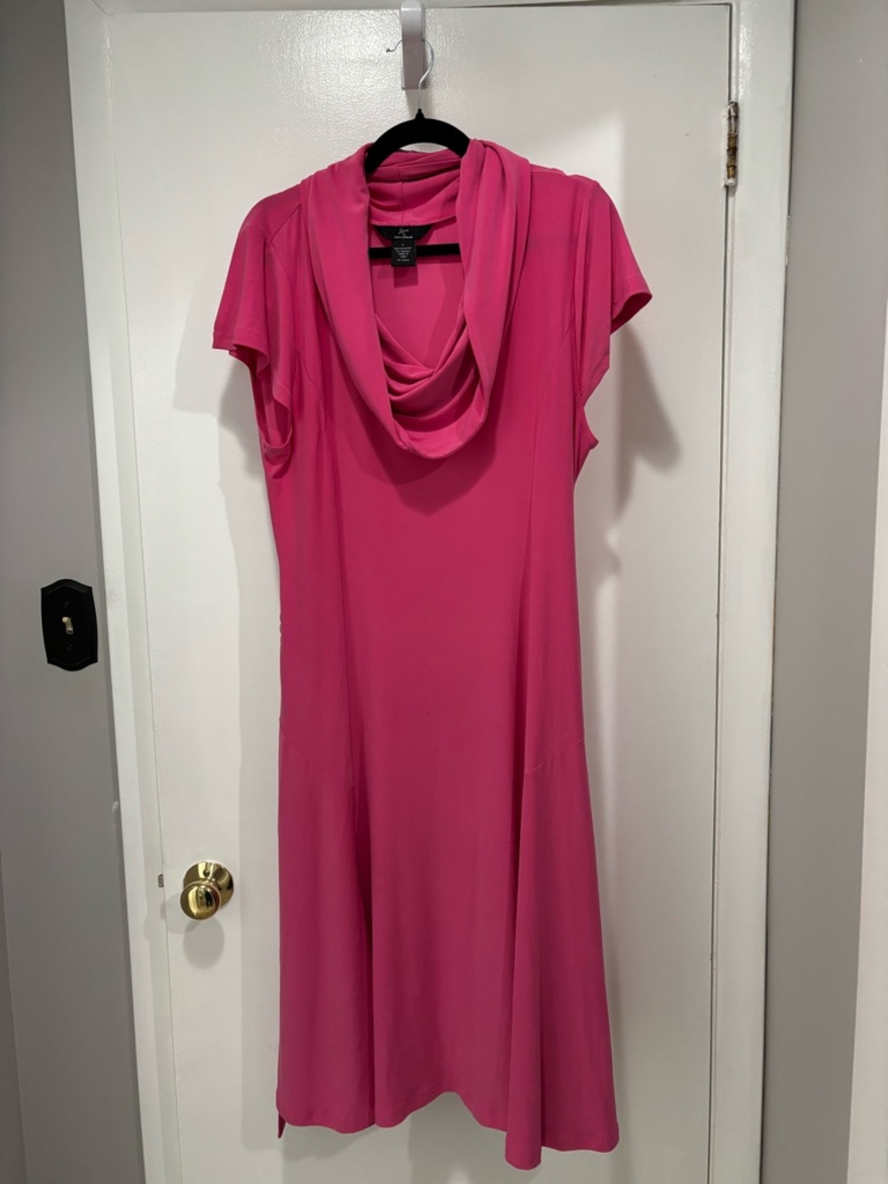 Nina Leonard Hot Pink Cowl Neck Vintage Midi Dress Large